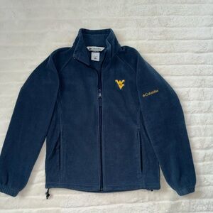 Columbia Navy Fleece Jacket with WVU Yellow Logo, Women’s size M